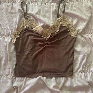 Brown Lace Trim Camisole